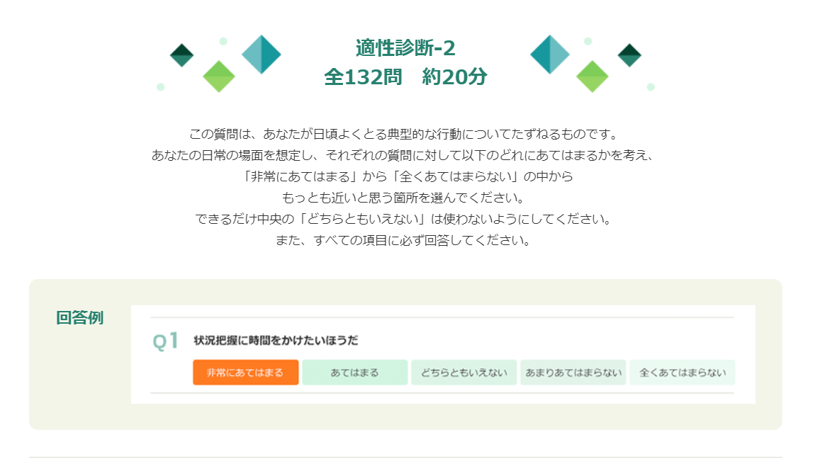 適性診断132問の質問の画像